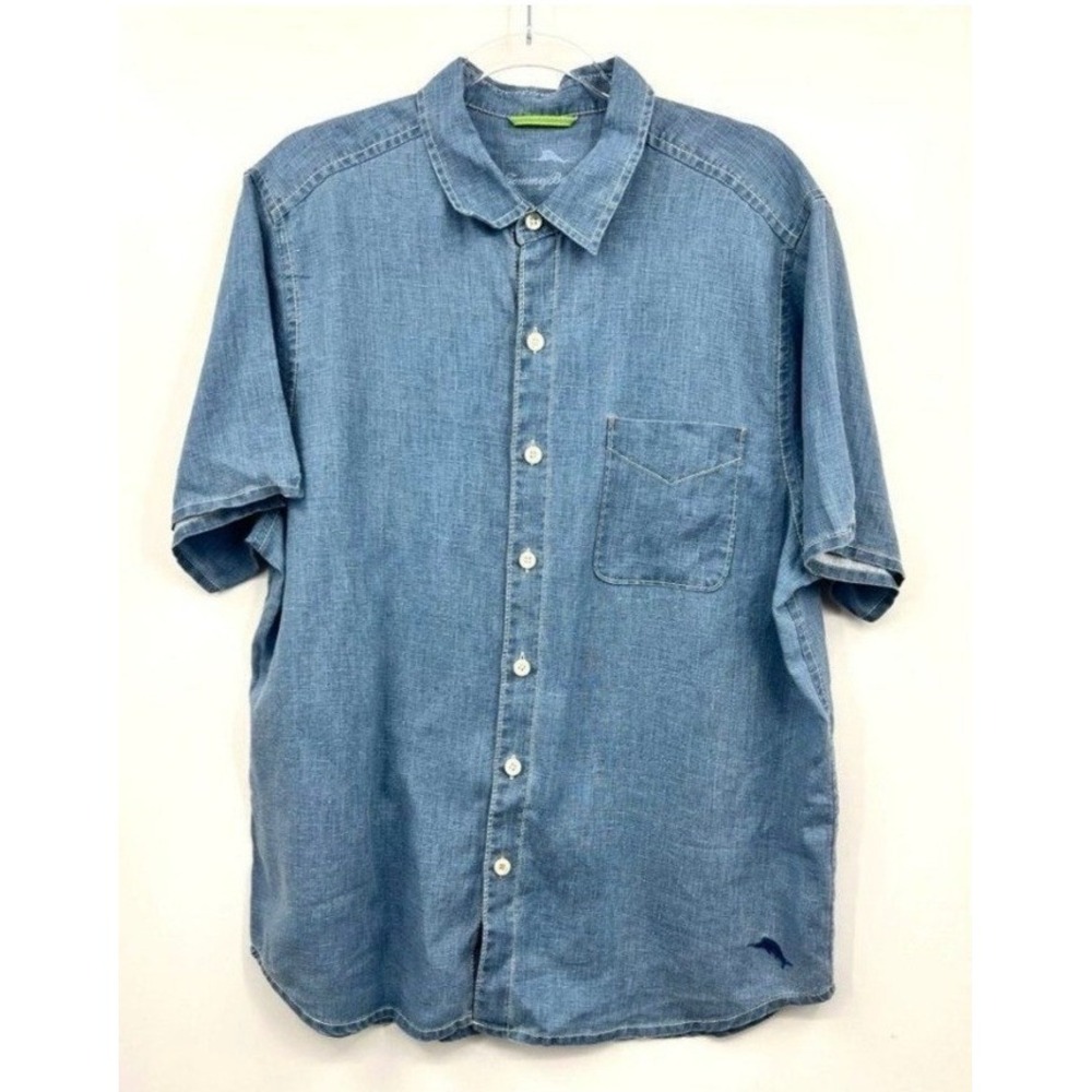 Tommy Bahama Mens Denim Look Short Sleeve Button Up Shirt Large‎